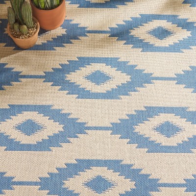 Coastal Charm Blue & Cream Geometric Indoor/Outdoor Rug, 3' x 5'