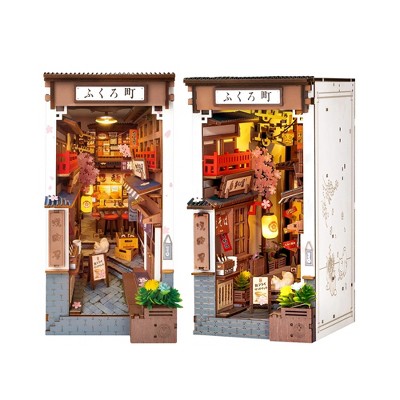 ROBOTIME 3D Puzzle, Sakura Wine Alley Wooden Model with Accessories, Decorative Bookend Stand for Kids Adults, Multicolored, 4.37"*7.67"*8.7"