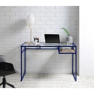 Writing Desk with Glass Top, Open Shelf, and Metal Sled Base - 1 of 4