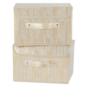 Aoibox Set of 2 Decorative Storage Boxes with Lid Gold Metallic Fabric Collapsible Bins with Handles for Home Closet - 1 of 4
