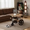 Vintiquewise Farmhouse Wagon-Style End Table with Storage Shelf & Rolling Wheels Vintage Wood Accent Table for Living Room Bedroom or Entryway - 3 of 4