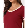 cheibear Women's Short Sleeve Nightshirt Contrast Color V Neck Nightgown Sleepdress - 4 of 4