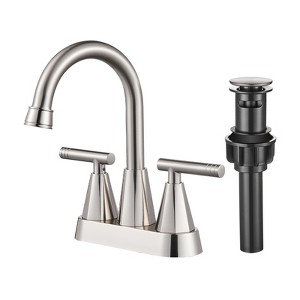 Cobbe 4 inch Brushed Nickel Bathroom Faucets with Pop up Drain and Two Supply Hoses, Lead-Free Stainless Steel 2 Handle Centerset Faucet - 1 of 4