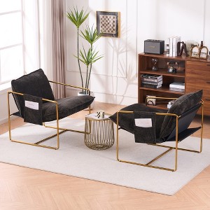KTMBDW Accent Chair, Arm Chair, Mid Century Modern Accent Chairs, Boucle Reading Bedroom Chair, Shredded foam cushions, Metal Frame, Set of 2 - 1 of 4