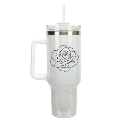 Elanze Designs Simple Rose Flower Outline 40 oz. Stainless Steel, Large Water Bottle Coffee Mug, Spill & Leak Resistant, Thermal Travel Tumbler with