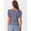 Allegra K Women's Houndstooth Puff Short Sleeve Square Neck Casual Work Blouse - 3 of 4