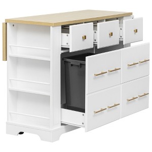 Whisen Kitchen Island with 6 Drawers, Pull - Out Trash, 5 Rolling Wheels, Drop Leaf & Racks - 1 of 4