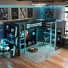 Polibi L‑Shaped Twin Loft Gaming Bed with RGB Lighting, USB Power Hub & Full Storage Workstation Setup - 2 of 4