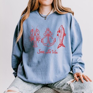 Simply Sage Market Sea La Vie 3 Across Lightweight Garment Dyed Sweatshirt - M - Blue Jean - 1 of 4