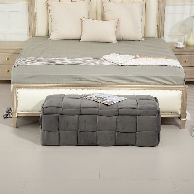 CAVINAS Velvet Storage Ottoman, Bedroom End Bench, Upholstered Ottoman with Storage and Safety Hinge, Entryway Padded Footstool, Entryway Bench