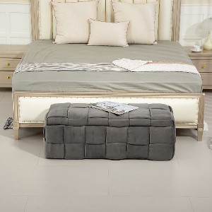 CAVINAS Velvet Storage Ottoman, Bedroom End Bench, Upholstered Ottoman with Storage and Safety Hinge, Entryway Padded Footstool, Entryway Bench - 1 of 4
