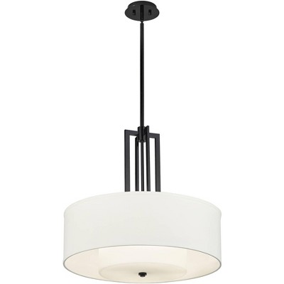 Contemporary Black Glass Drum Pendant Light 35"x12"x26"