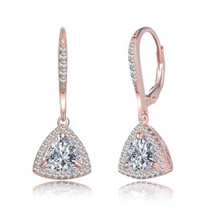 Guili Sterling Silver Drop Earrings with Clear Round & Triangle CZ in Rhodium, Gold & Rose Gold Plating – Sleek, Stylish, and Elegant Design - 1 of 3