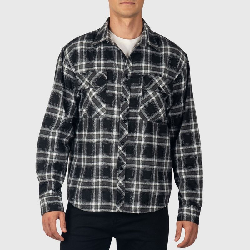 Alpine Swiss Mens Flannel Shacket Long Sleeve Plaid Button Down Shirt Jacket Light Cotton Blend Outdoor Overshirt BKGY SML