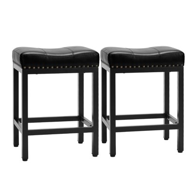 DOMETOUR Modern Upholstered Bar Stools, Set of 2 Saddle Bar Stools  -Sturdy Steel Frame
