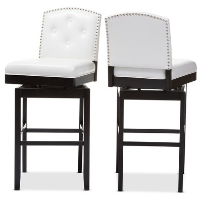 White Faux Leather Button Tufted Swivel Bar Stools Set