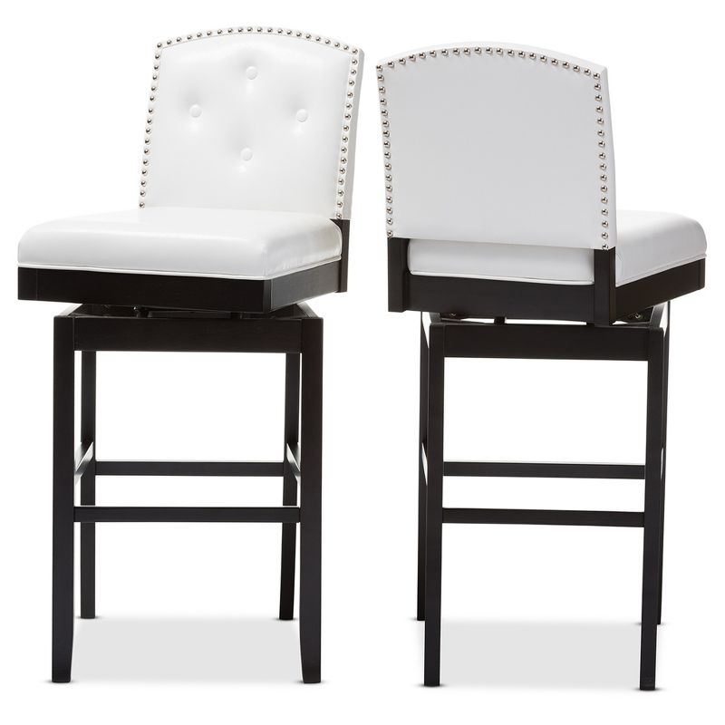Set of 2 Ginaro Faux Leather Button Tufted Upholstered Swivel Barstools White - Baxton Studio, 4 of 6