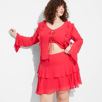 Women's Tiered Chiffon Mini A-Line Skirt - Wild Fable™ Red