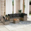 vidaXL 7 Piece Patio Sofa Set with Cushions Gray Poly Rattan - 3x Middle + Table + 3x Corner - 2 of 4