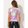 INSPIRE CHIC Women's Clubwear Short Sleeve Shiny Metallic Blouse - 3 of 4