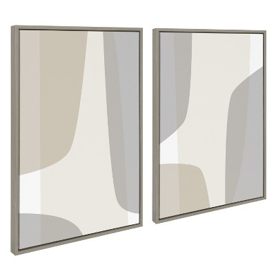 Comforting Curves Beige and Gray Abstract Canvas Art Set