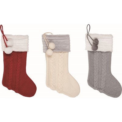 Transpac Fabric Multicolor Christmas Cable Knit Stocking Set of 3