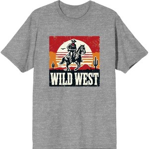 Wild West Cowboy Sunset Ride Adult Crew Neck Short Sleeve Tee - 1 of 2