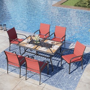 Captiva Designs 7pc Patio Dining Set with Wood-look Rectangle Steel Table & Sling Fixed Chairs - 1 of 4