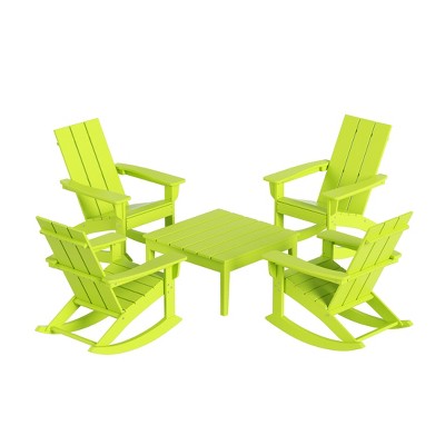 WestinTrends 5-Piece Modern Adirondack Outdoor Rocking Chair with Side Table Set