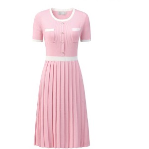 Hobemty Women's Pleated Short Sleeve Sleeveless Knitted Contrast Color Dress - 1 of 4