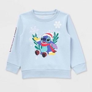 Toddler Boys' Lilo & Stitch Ohana Holiday Family Matching Fleece Sweatshirt - Blue - 1 of 3