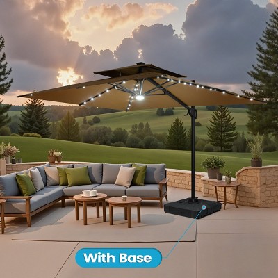 Crestlive Products 11FT Patio Double Top Cantilever Umbrella with Light and Base Set Outdoor 360° Rotation 6 Heights Adjustable Offset Umbrella