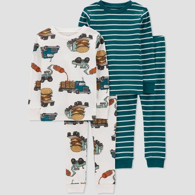 Image of Carter's Just One You® Toddler Boys' 4pc Long Sleeve Tractor and Food Striped Pajama Set - Blue 2T