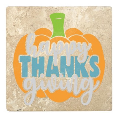 Christmas by Krebs Set of 4 Beige and Orange "happy THANKS giving" Square Coasters 4"