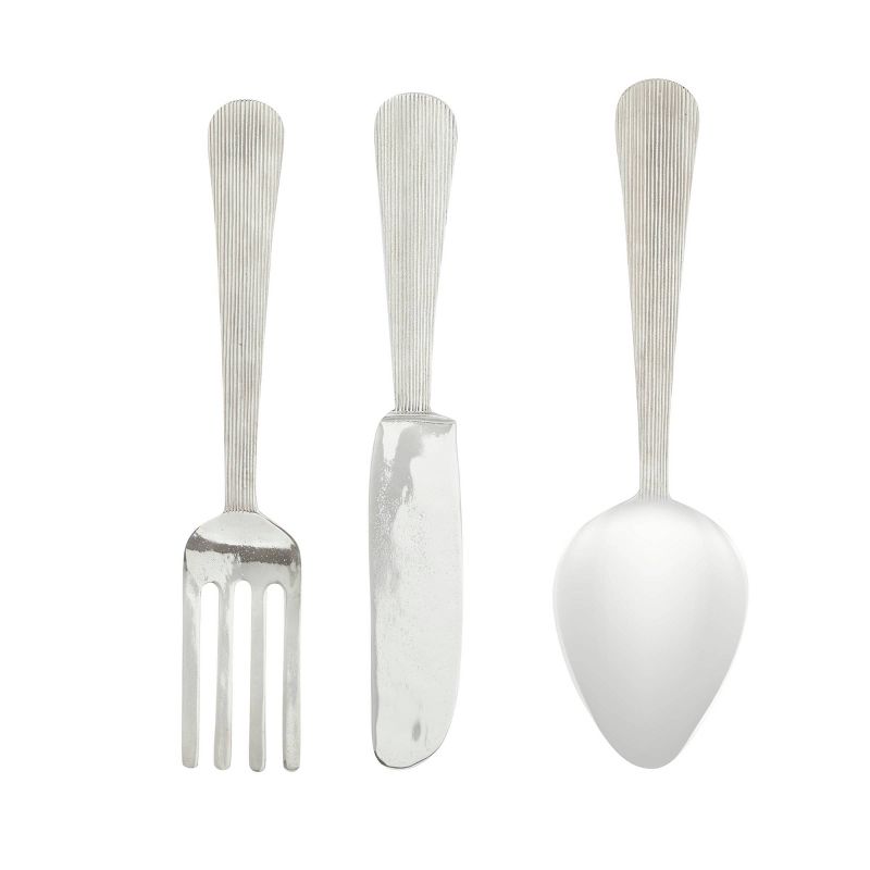 Set of 3 Aluminum Utensils Knife Spoon and Fork Wall Decors Silver - Olivia &#38; May, 5 of 6