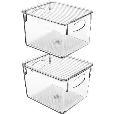 Clear Storage Bins with Handles and Lids - for Kitchen, Cabinet Organizer, Pantry & Refrigerator