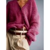 Fuzzy Cardigans for Women Slouchy V Neck Long Sleeve Button Down Oversized Casual Furry Sweater 2025 - 3 of 4