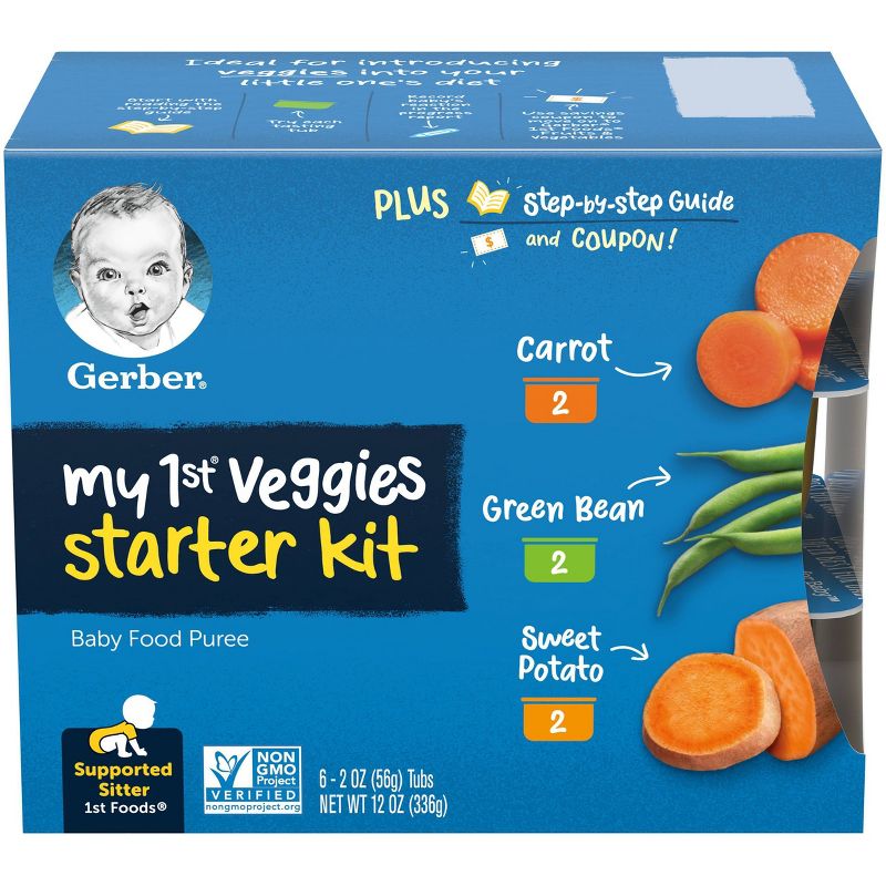 Gerber My 1st Veggies Starter Kit Carrot Green Bean Sweet Potato Baby Meals Tubs - 6ct/12oz, 1 of 9