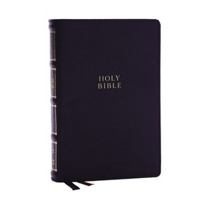Nkjv, Compact Center-Column Reference Bible, Black Genuine Leather, Red Letter, Comfort Print - by  Thomas Nelson (Leather Bound) - 1 of 1