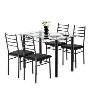 SUGIFT 5 Pieces Dining Set 4 Person Home Kitchen Glass Top Table and Chairs, Black - 1 of 4