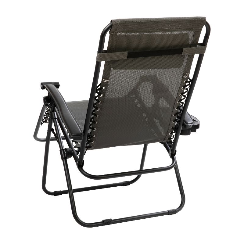 Emma and Oliver 2 Pack Adjustable Mesh Zero Gravity Lounge Chair with Cup Holder Tray, 4 of 17