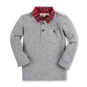 Hope & Henry Boys' Long Sleeve Polo Shirt with Woven Collar and Elbow Patches, Infant - 1 of 4