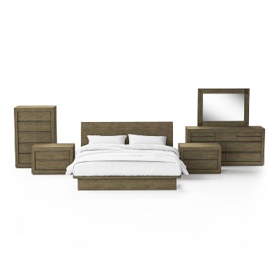 6pc Queen Ingram Bedroom Set with 2 Nightstands Light Walnut - HOMES: Inside + Out