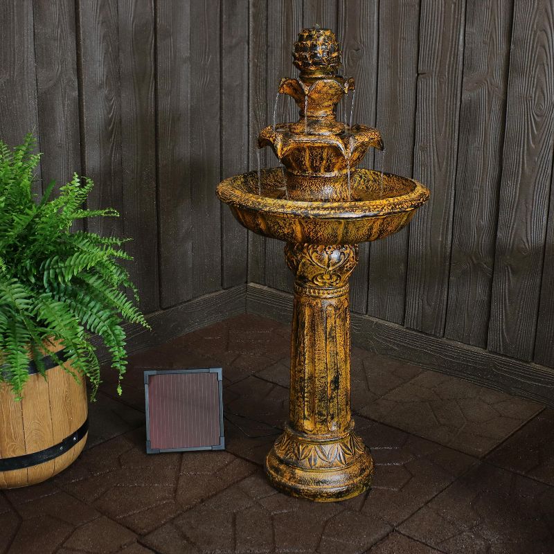 Sunnydaze Outdoor Solar Powered Ornate Elegance Tiered Water Fountain with Battery Backup and LED Light - 41", 2 of 12