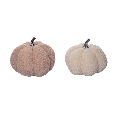Transpac Neutral Plush Pumpkin Set of 2 Fall/Harvest Home Decorations