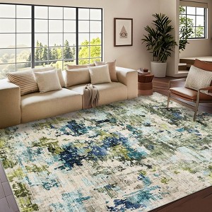 Soft Modern Abstract Low Pile Washable Area Rug Indoor with Non-Slip Backing - 1 of 4