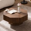 30.5" Modern Walnut Octagonal Coffee Table with Pedestal Base, MDF Center Table for Living Room or Bedroom -3irtyhousy - 2 of 4