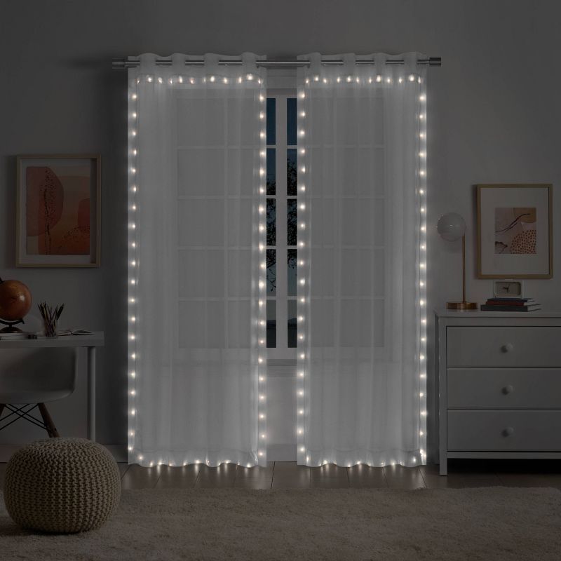 Kids' Sheer Starlight Light Up Hookless Curtain Panel Lights with Remote Control - Eclipse, 1 of 11