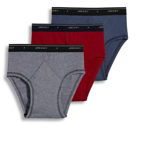 Jockey Men's Classic Low Rise Brief - 3 Pack 34 Black Stripe/Red Apple/Blue  Stripe