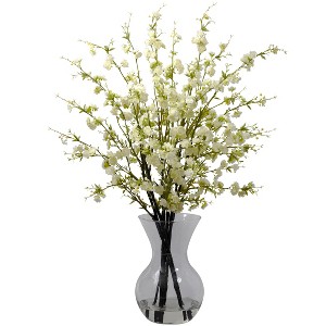 Nearly Natural Cherry Blossoms with Vase Arrangement, White - 1 of 4